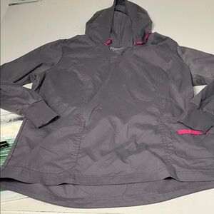 Happy Scrubs Large Grey Long Sleeve Hooded V Neck Scrub Top Shirt